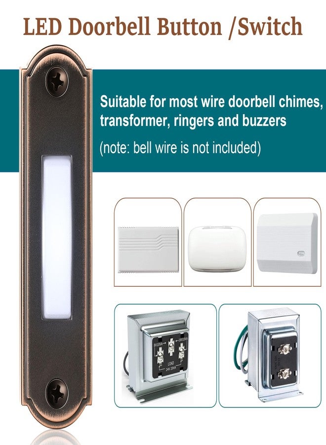 Dreyoo Metal Lighted Doorbell Button, Heavy Duty Metal Wired Door bell Push Button LED Wall Mounted Doorbell Switch for Home Universal Garage Door Opener Switch, White Light, Property In Copyright(Bronze) - Image 3