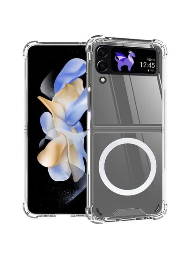 Magnetic Case for Galaxy Z Flip 4, Clear Z Flip 4 Case Compatible with Magsafe Charging Car Mount, Transparent Shockproof Z Flip 4 Anti-Scratch Protective Cover Case for Samsung Galaxy Z Flip 4 5G