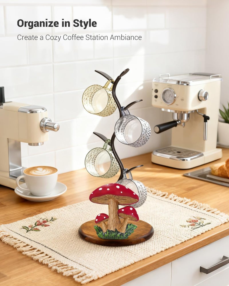 GAJ Mushroom Mug Tree - Cottage Core Coffee Cup Holder - Retro Mushroom Decor for Coffee Bar Accessories - Gifts for Women Mom Grandma - House Warming Gifts - Image 2