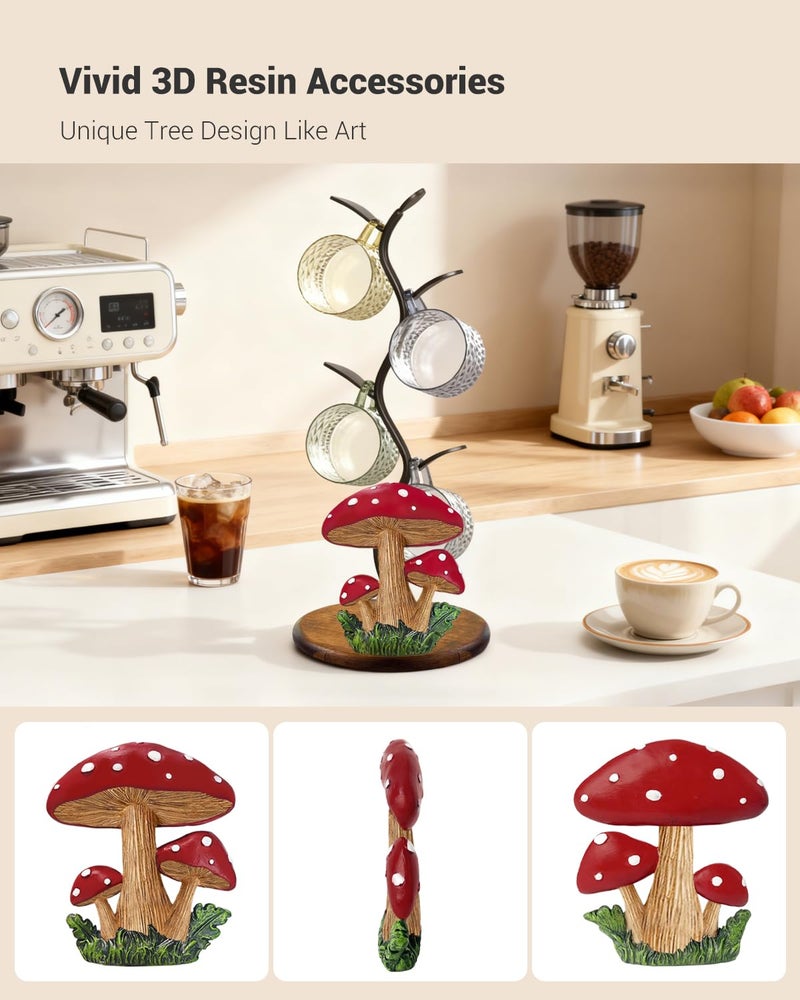 GAJ Mushroom Mug Tree - Cottage Core Coffee Cup Holder - Retro Mushroom Decor for Coffee Bar Accessories - Gifts for Women Mom Grandma - House Warming Gifts - Image 3