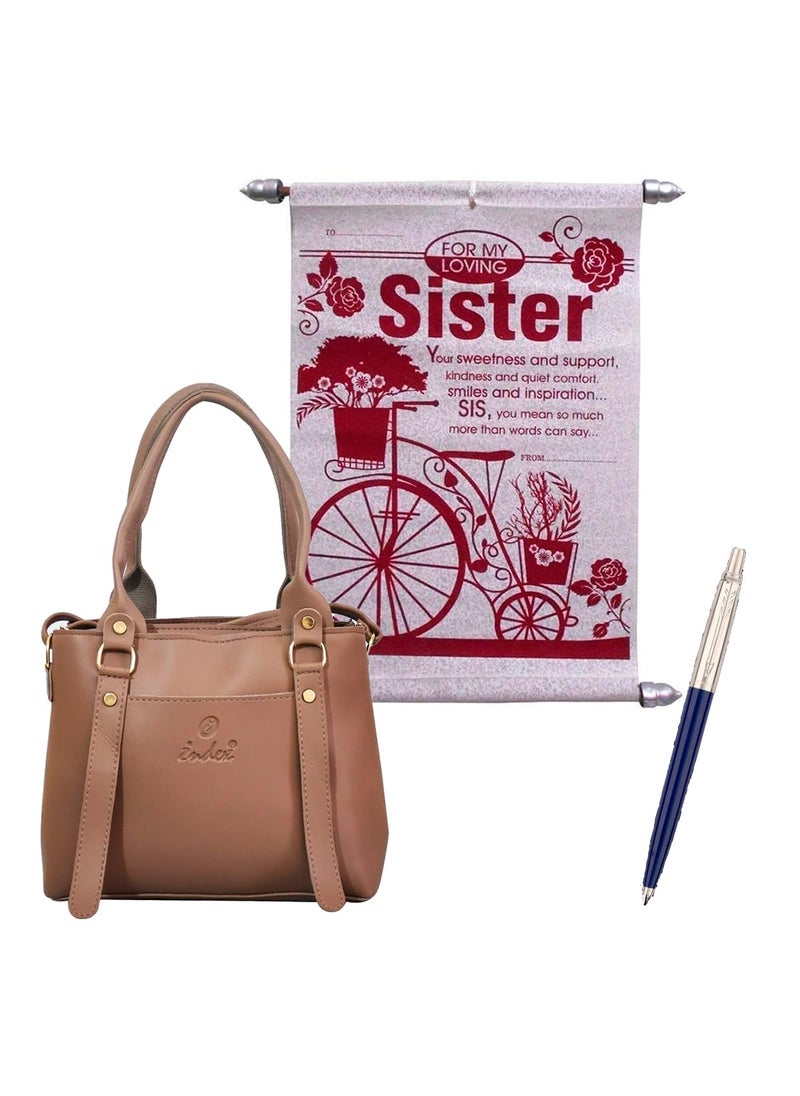 Saugat Traders Saugat Traders Rakhi Gift for Sister - Scroll Greeting Card with Branded Pen and Handbag - Birthday - Rakshabandhan - Bhai Dooj Return Gift - Useful Gifts Combo  - Image 1