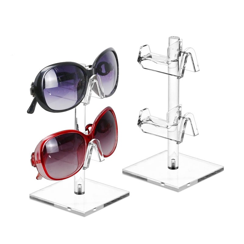 MOOCA 2 Piece Set Premium Acrylic Eyewear Display Stand Sunglasses Rack Glasses Organizer Sunglasses Holder Optical Frame Stand Ski Goggles Display 2 Frames for Each Holder