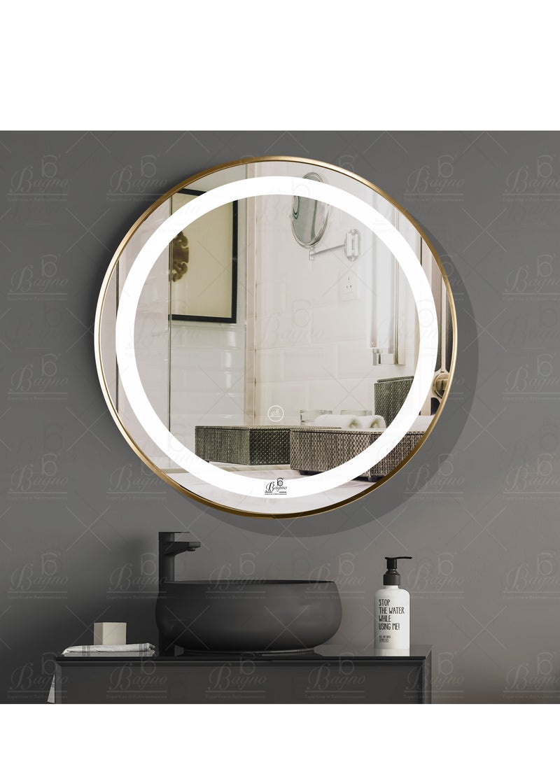 B Bagno - B BAGNO Silver LED Framed Mirror, Matt Gold Mirror, premium Quality 60x60cm(Matt Gold) - Image 1