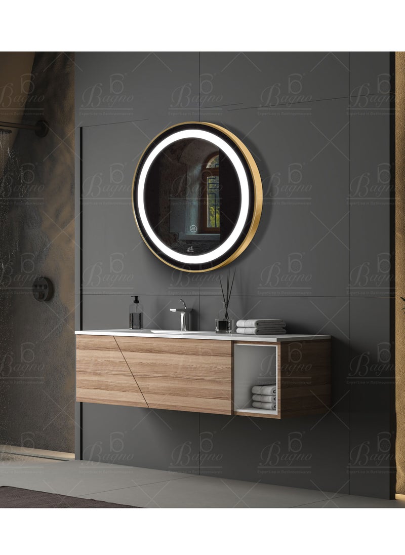 B Bagno - B BAGNO Silver LED Framed Mirror, Matt Gold Mirror, premium Quality 60x60cm(Matt Gold) - Image 1