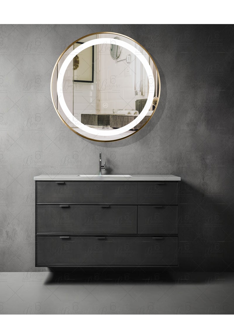 B Bagno - B BAGNO Silver LED Framed Mirror, Matt Gold Mirror, premium Quality 60x60cm(Matt Gold) - Image 1