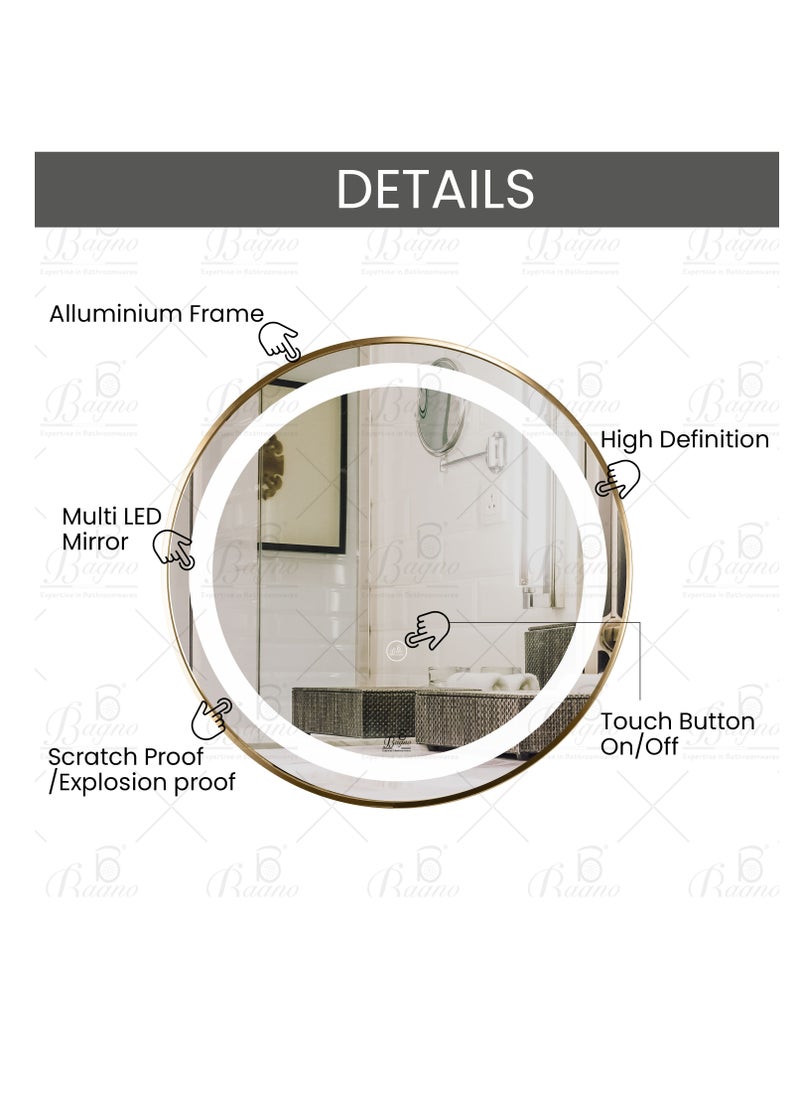B Bagno - B BAGNO Silver LED Framed Mirror, Matt Gold Mirror, premium Quality 60x60cm(Matt Gold) - Image 1