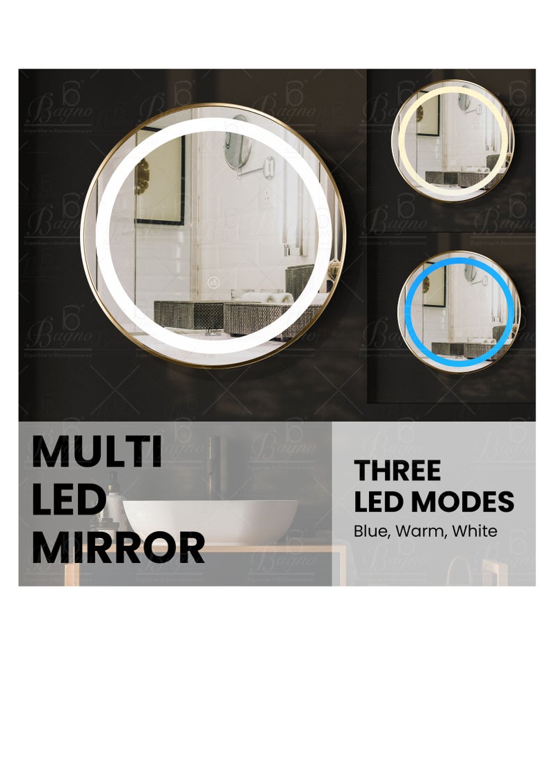 B Bagno - B BAGNO Silver LED Framed Mirror, Matt Gold Mirror, premium Quality 60x60cm(Matt Gold) - Image 1
