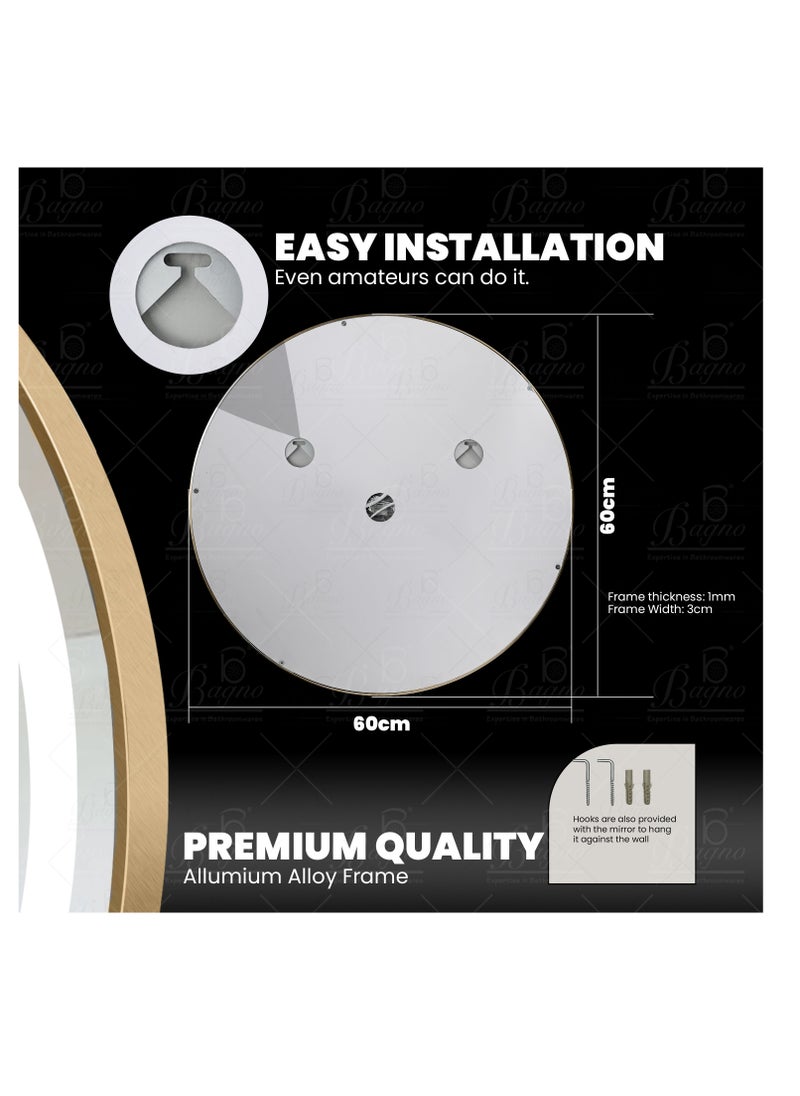 B Bagno - B BAGNO Silver LED Framed Mirror, Matt Gold Mirror, premium Quality 60x60cm(Matt Gold) - Image 1