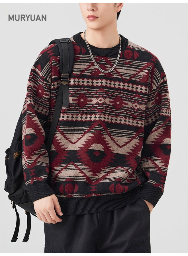 FAIR Isle Jacquard Crewneck Knit Sweater Men's Autumn And Winter New Design Ethnic Style Wool Sweater - Image 1