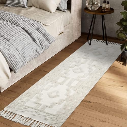Uphome Boho Runners for Hallways 2' x 8', Washable Farmhouse Entryway Runner Rug, Cotton Tufted Bedroom Runner Rugs, Bohemian Tribal Throw Aesthetic Rug for Kitchen Doorway Bathroom Living Room, Beige - Image 5
