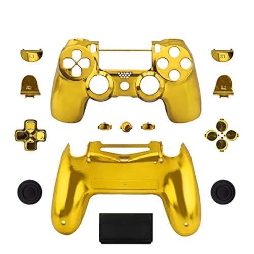 WPS Chrome Controller Case Collection Full Housing Shell + Full Buttons for PS4 Playstation Slim Pro (JDM-040) Controller (Chrome Gold) - Image 1