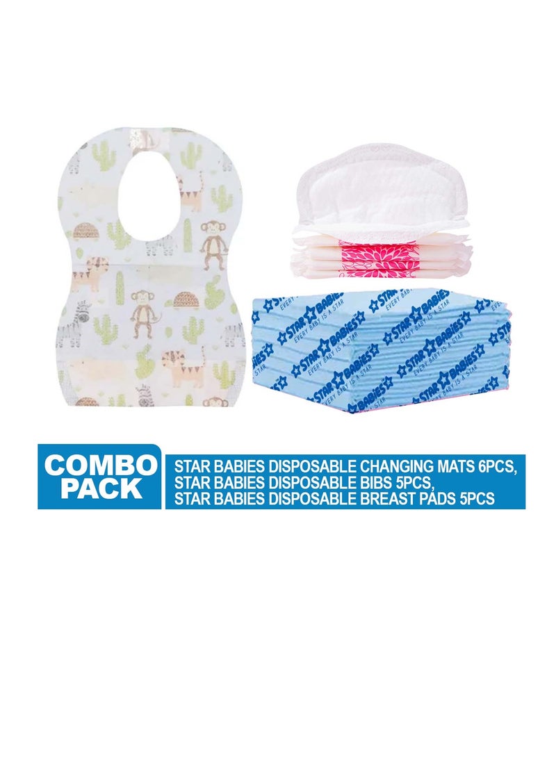 STAR BABiES حزمة ستار بيبيز القابلة للتصرف (حصيرة تغيير 6 قطع، وسادة صدر 5 قطع، مريلة 5 قطع) - أزرق - Image 2
