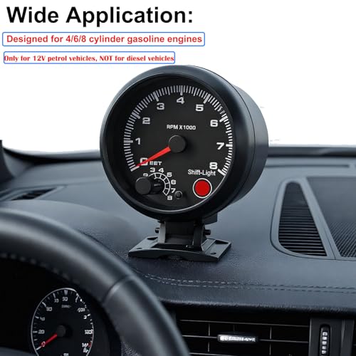BLLYOGU 3.75" 12V Digital Tachometer Gauge, 0-8000 RPM, for 4/6/8 Cylinder Gasoline Engines - Image 5
