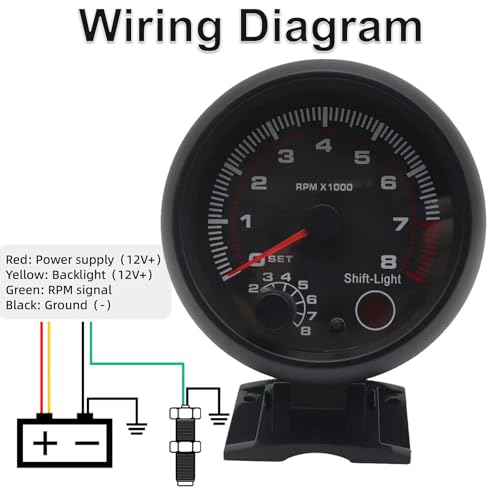 BLLYOGU 3.75" 12V Digital Tachometer Gauge, 0-8000 RPM, for 4/6/8 Cylinder Gasoline Engines - Image 4
