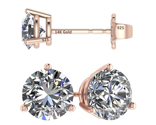 Central Diamond Center مركز الماس المركزي أقراط دراسات مارتيني من الذهب عيار 14 قيراط وفضة استرلينية مصنوعة من زيركونيا سواروفسكي - مطلية بالذهب الوردي 5.50 مم 1.50 قيراط - Image 1
