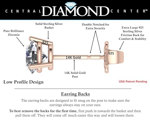 Central Diamond Center مركز الماس المركزي أقراط دراسات مارتيني من الذهب عيار 14 قيراط وفضة استرلينية مصنوعة من زيركونيا سواروفسكي - مطلية بالذهب الوردي 5.50 مم 1.50 قيراط - Image 2