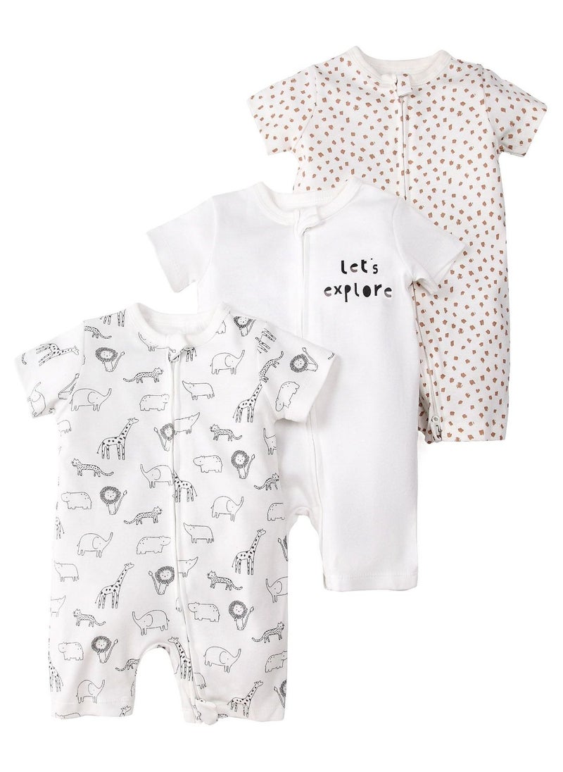 3-Piece Set Of Pure Cotton Jumpsuits For Infants And Young Children With Short Sleeves And Crawling Clothes - Image 1