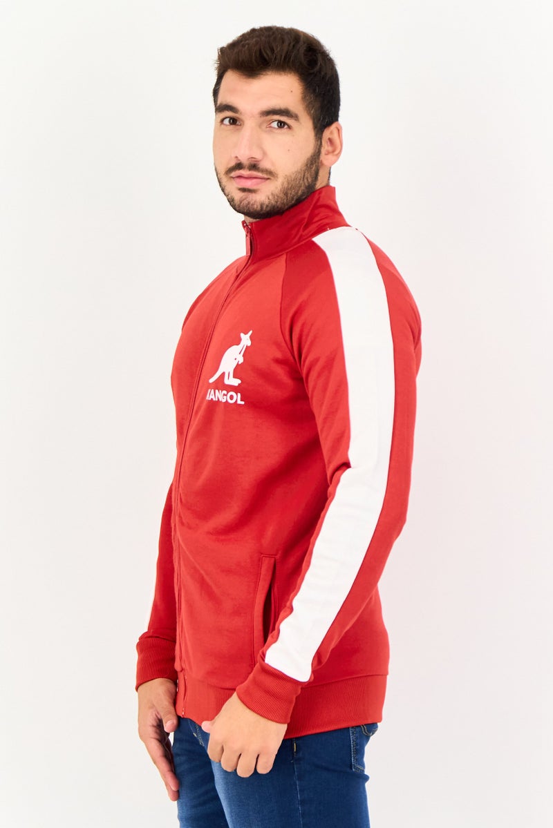 KANGOL Men Brand Logo Full Zip Sweatshirt, Red - Image 3