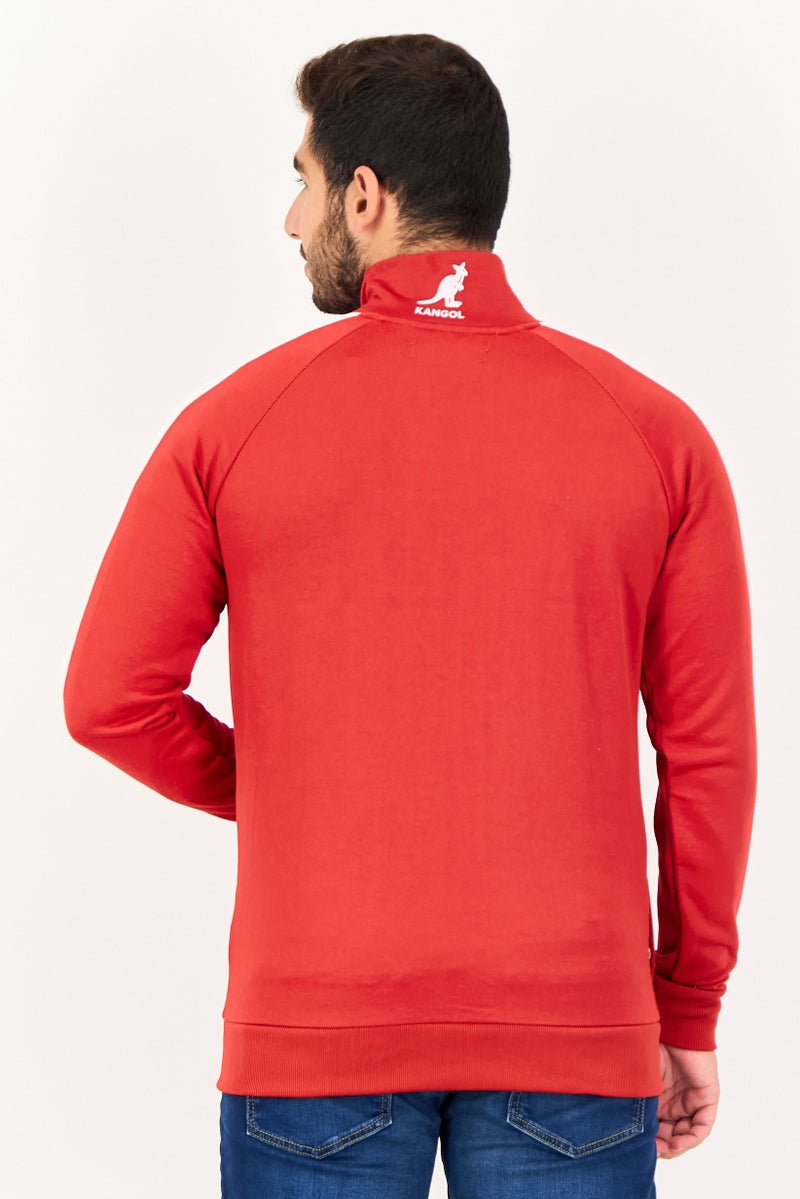 KANGOL Men Brand Logo Full Zip Sweatshirt, Red - Image 4