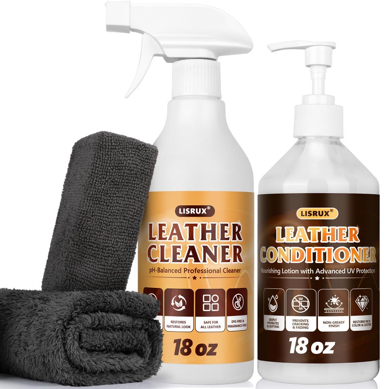LISRUX Leather Cleaner and Conditioner Kit-2Ã—18oz Leather Care For Car Seats, Leather Couches & seats, Restores & Protects All Leather For Natural, Synthetic, Faux, Pleather, pH-Balanced - Image 1