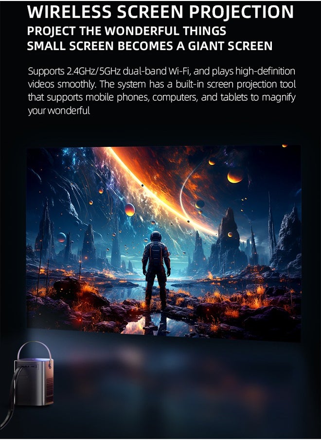 Smart 5G Portable Projector HY6 HD 1080P, 4K Support, Android 9, WiFi 2.4G/5G, Bluetooth 5.0, Auto Keystone Correction, HDMI/USB, HIFI Sound, 25-150" Projection Size