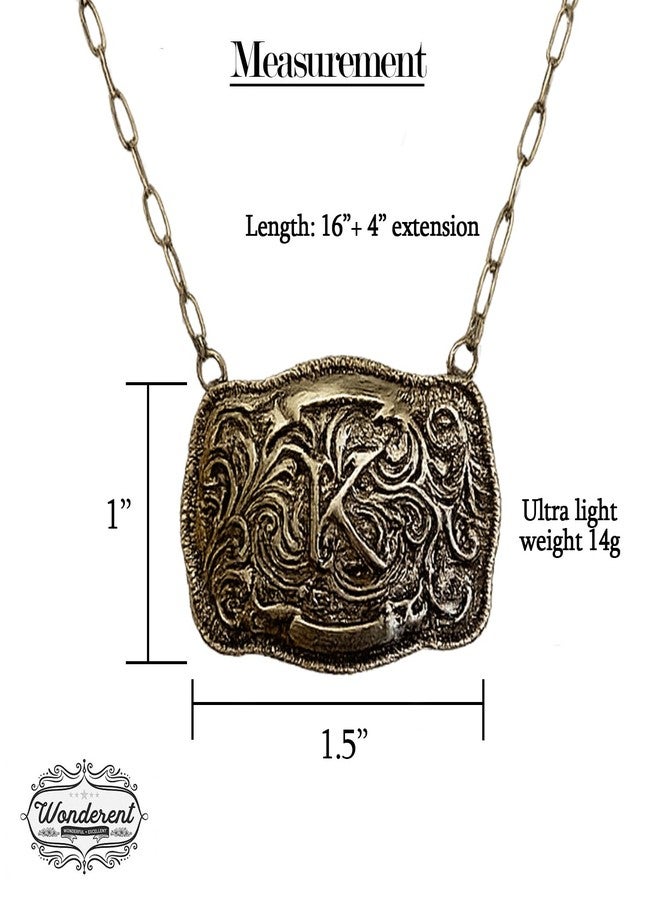 Wonderent Western Initial Monogram Belt Buckle Necklaces (Letter L, Burnish Silver) - Image 4