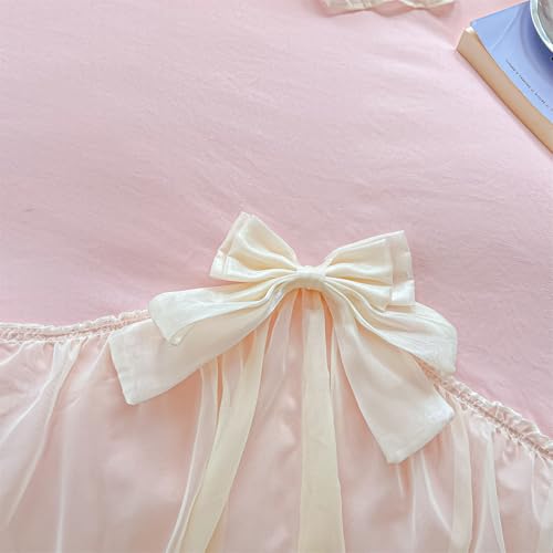SOUKECHY Girls Lace Bedding,Queen Comforter Cover Set, Chic Ruffled Duvet Cover with Lovely Bow,Princess Style 1 Duvet Cover with 2 Pillowcases, No Comforter-Pink,Queen Size - Image 3