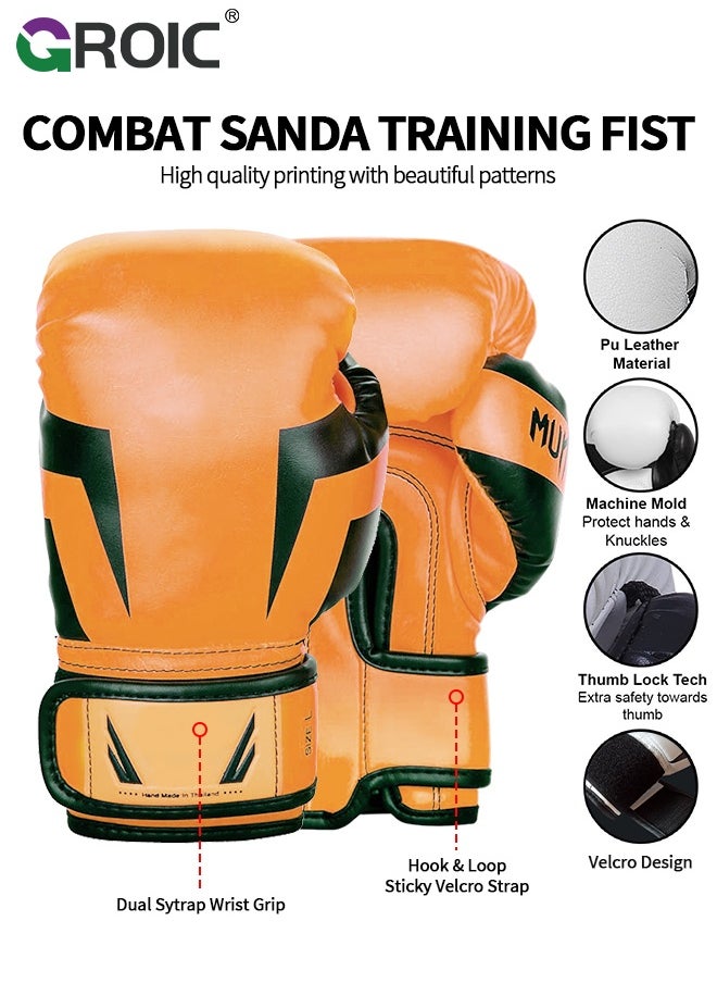 GROIC - 12OZ Boxing Gloves PU Leather,Kickboxing MMA Sparring Training, Advanced TAKKA Closure, Padding, Punch Bags Speed Ball Focus Pads Workout (Orange) - Image 1