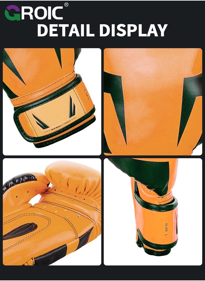 GROIC - 12OZ Boxing Gloves PU Leather,Kickboxing MMA Sparring Training, Advanced TAKKA Closure, Padding, Punch Bags Speed Ball Focus Pads Workout (Orange) - Image 1