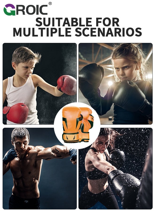 GROIC - 12OZ Boxing Gloves PU Leather,Kickboxing MMA Sparring Training, Advanced TAKKA Closure, Padding, Punch Bags Speed Ball Focus Pads Workout (Orange) - Image 1