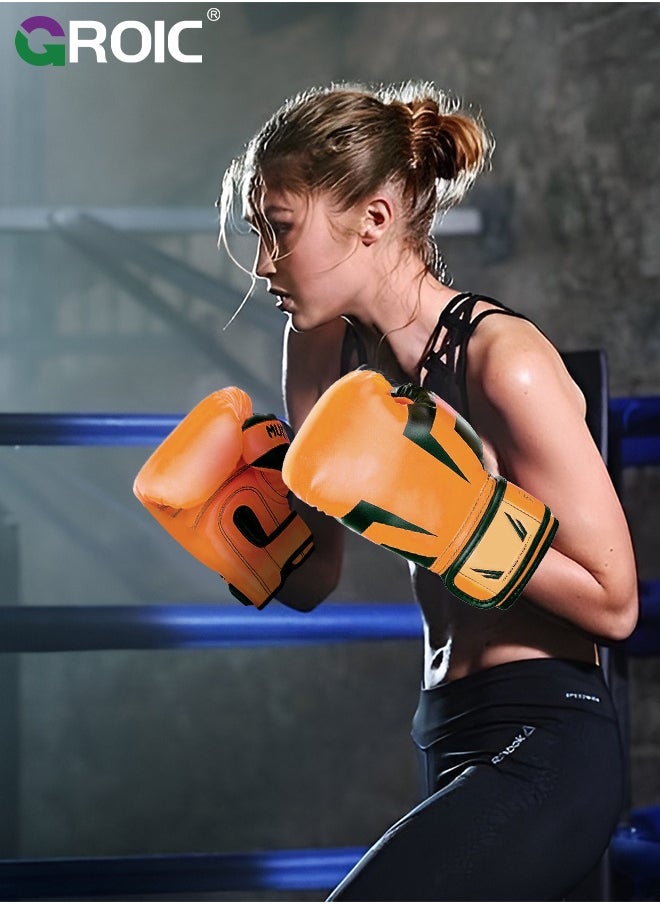 GROIC - 12OZ Boxing Gloves PU Leather,Kickboxing MMA Sparring Training, Advanced TAKKA Closure, Padding, Punch Bags Speed Ball Focus Pads Workout (Orange) - Image 1