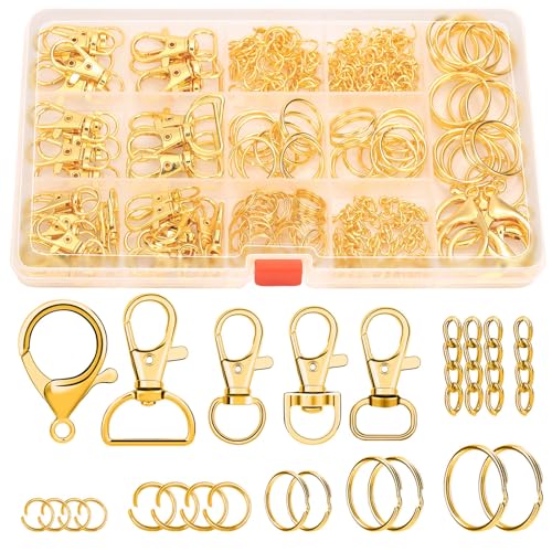PAXCOO 300PCS Keychain Making Kit Keychain Craft Supplies Including Key Chain Clips Lanyard Snap Hooks Key Rings and Jump Rings for Key Chain Making Purse Making Lanyard Making