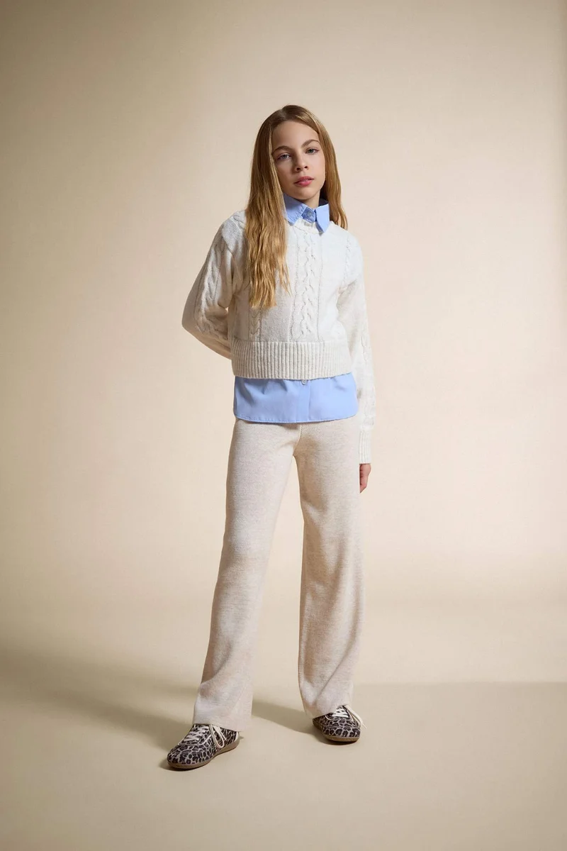 ديفاكتو Girl Elastic Waist Wide Leg Trousers