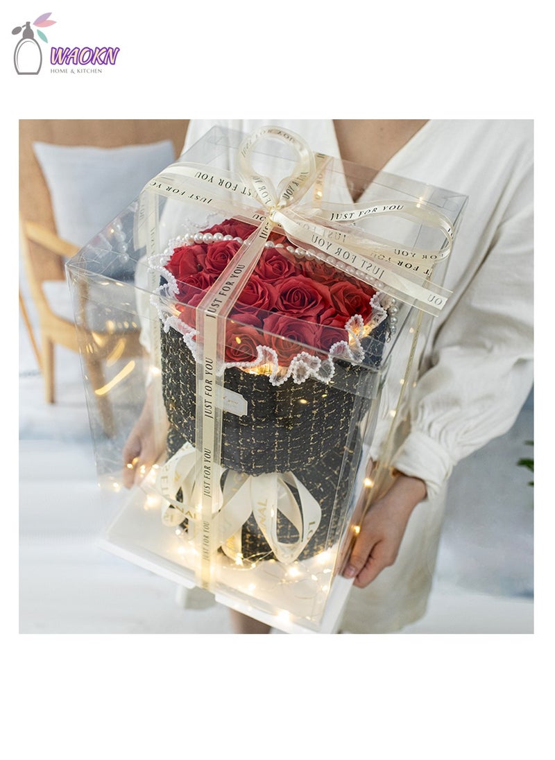 WAOKN - Bouquet Tweed Soap Flower Red Does Not Wither No Care Required Rose Soap Flower Small Fragrance Eternal Rose Bouquet High Appearance Level Creative Gift Gift Box Home Decor - Image 1