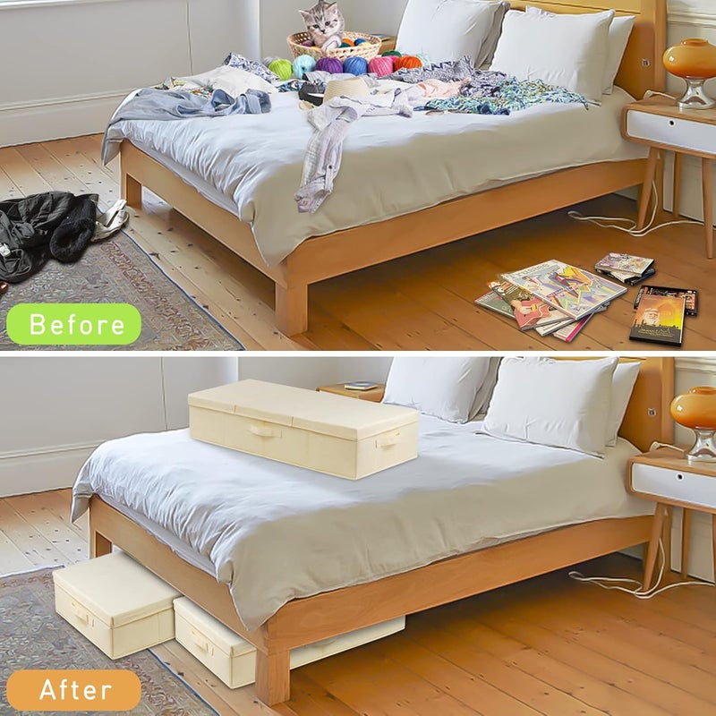 JUPELI Underbed Storage, 2 Pack Large Under Bed Storage Box with Lids, Foldable Under Bed Clothes Storage Box W/Handle, Under Bed Storage Organiser Drawer Containers for Clothes Blankets Shoes Pillows - Image 5
