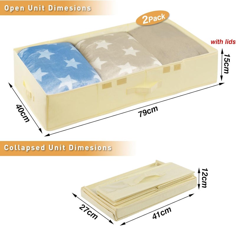 JUPELI Underbed Storage, 2 Pack Large Under Bed Storage Box with Lids, Foldable Under Bed Clothes Storage Box W/Handle, Under Bed Storage Organiser Drawer Containers for Clothes Blankets Shoes Pillows - Image 4