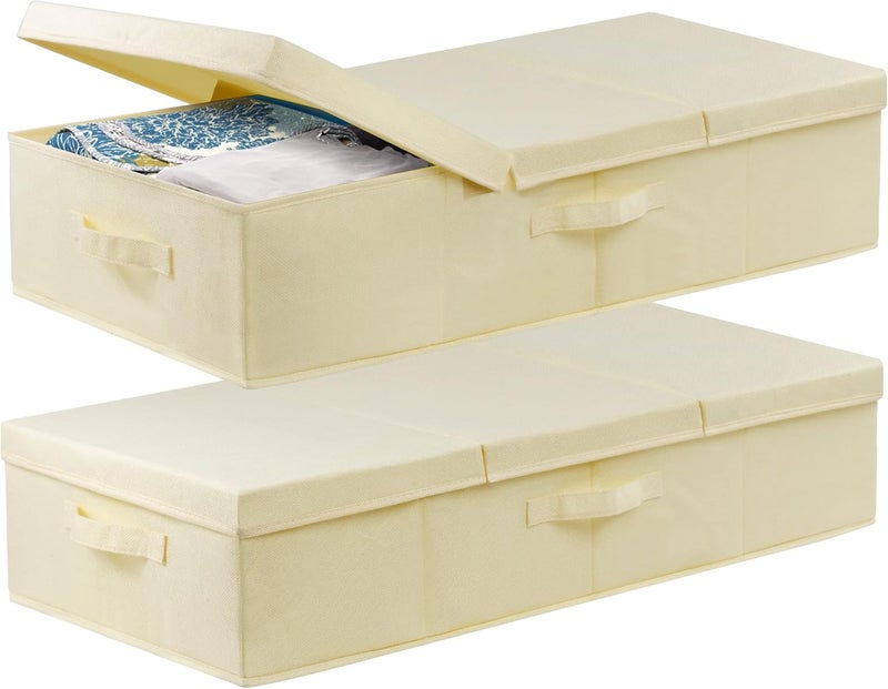 JUPELI Underbed Storage, 2 Pack Large Under Bed Storage Box with Lids, Foldable Under Bed Clothes Storage Box W/Handle, Under Bed Storage Organiser Drawer Containers for Clothes Blankets Shoes Pillows - Image 1