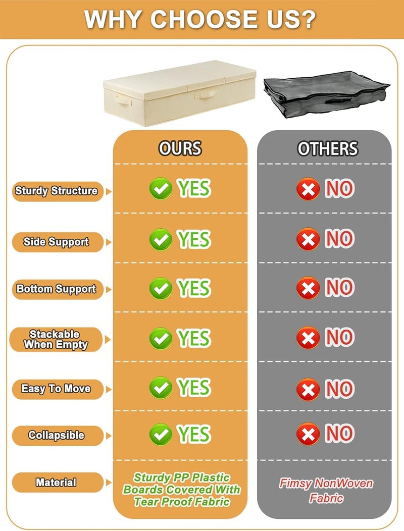 JUPELI Underbed Storage, 2 Pack Large Under Bed Storage Box with Lids, Foldable Under Bed Clothes Storage Box W/Handle, Under Bed Storage Organiser Drawer Containers for Clothes Blankets Shoes Pillows - Image 2