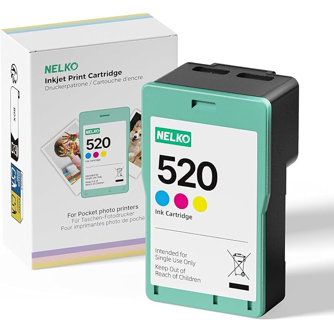 Nelko 1 x 520 Original Colour Ink Cartridges High Capacity Ink Cartridge Compatible with Photo Printer PP01 Water Resistant Instant Print for Home and School
