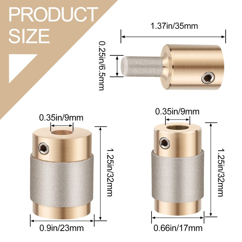 Funrous Glass Grinder Bits - Diamond Drill Set, 3 Sizes (1 Inch, 3/4 Inch, 1/4 Inch) for Stained Glass Tools - Image 2