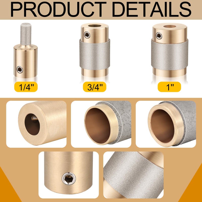 Funrous Glass Grinder Bits - Diamond Drill Set, 3 Sizes (1 Inch, 3/4 Inch, 1/4 Inch) for Stained Glass Tools - Image 4