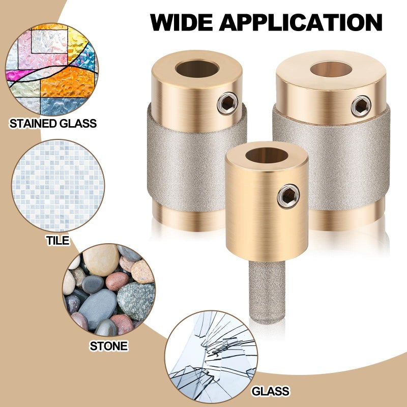 Funrous Glass Grinder Bits - Diamond Drill Set, 3 Sizes (1 Inch, 3/4 Inch, 1/4 Inch) for Stained Glass Tools - Image 5