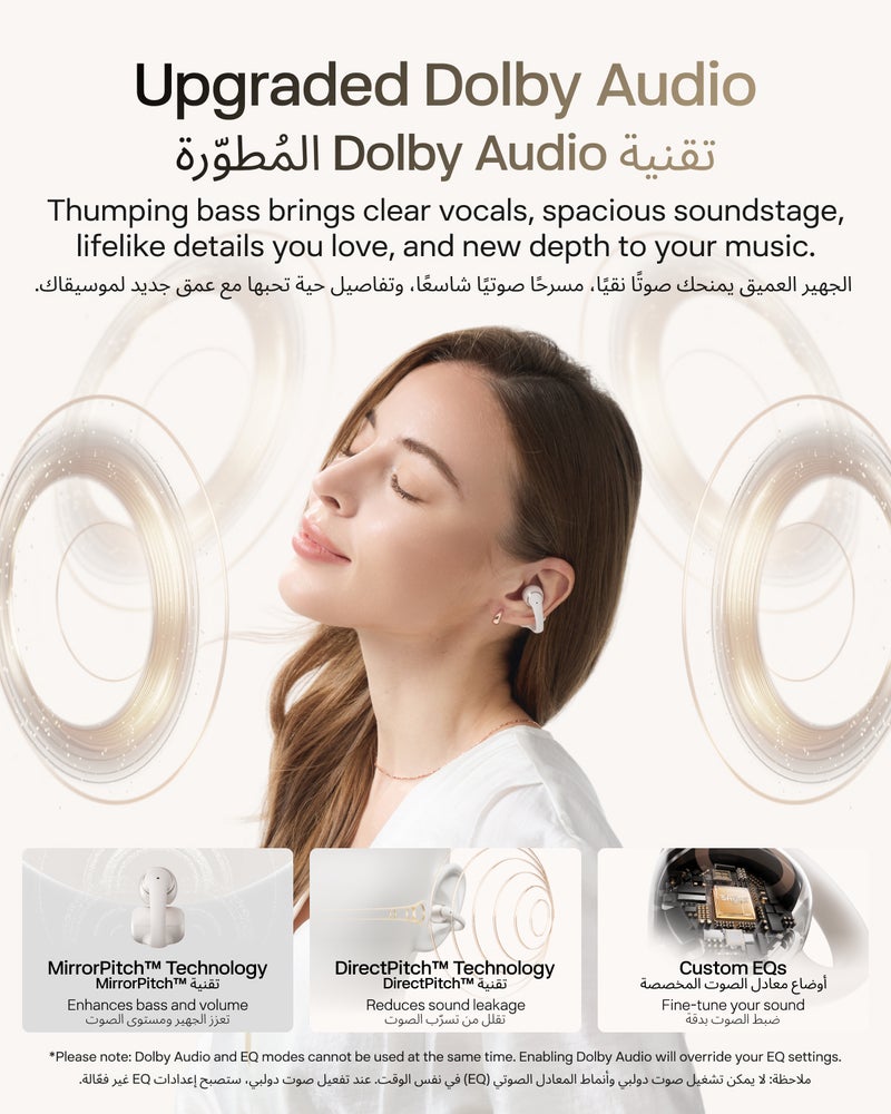SHOKZ OpenDots 2 Open Ear Headphones - Premium Dolby Audio, 40 hrs Playtime, Bluetooth 6.1, IP57, White - Image 3