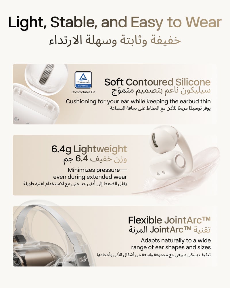 SHOKZ OpenDots 2 Open Ear Headphones - Premium Dolby Audio, 40 hrs Playtime, Bluetooth 6.1, IP57, White - Image 5