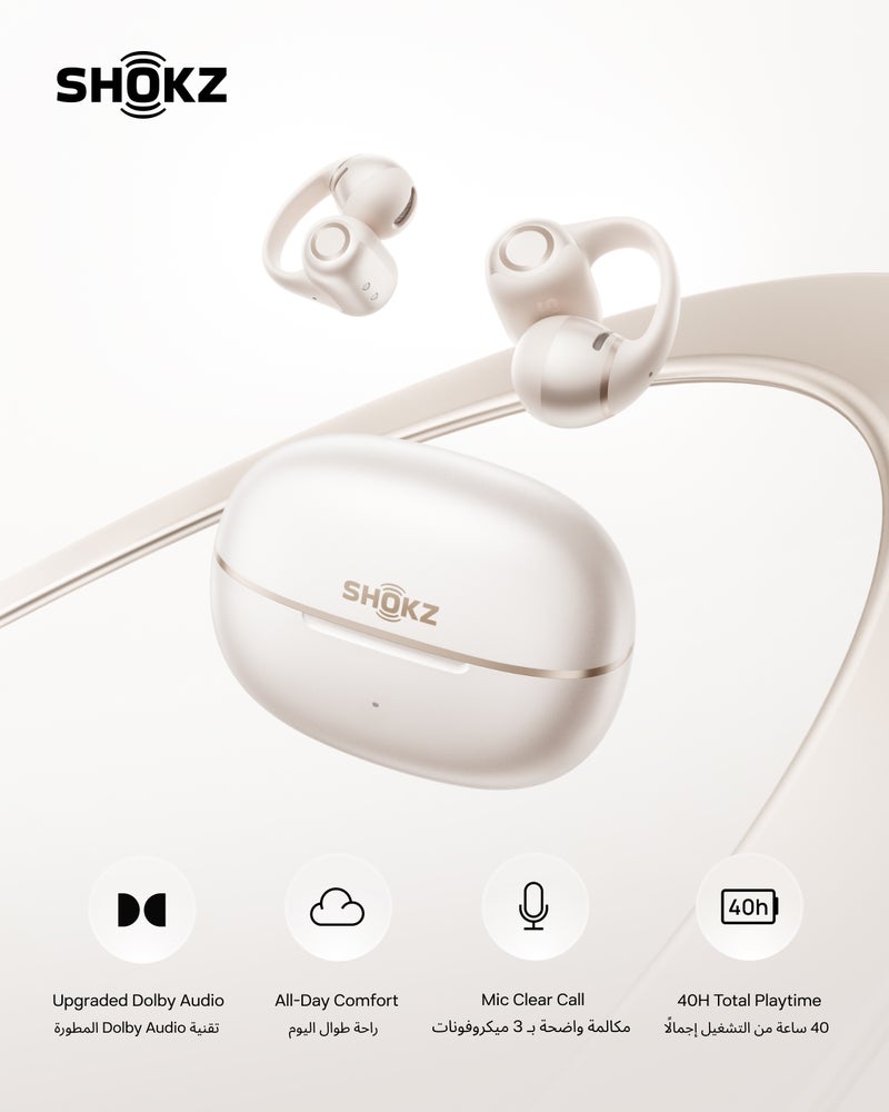 SHOKZ OpenDots 2 Open Ear Headphones - Premium Dolby Audio, 40 hrs Playtime, Bluetooth 6.1, IP57, White - Image 1