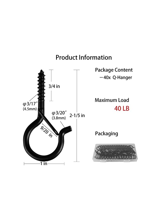 promass 40 PCS Q-Hanger - Screw Christmas Light Hooks for Outdoor String Lights - Cup Eye Hooks with Safety Buckle, Easy Release. - Image 5