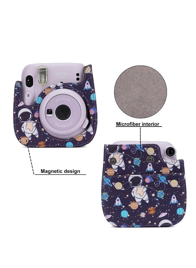 Instant Camera Case Compatible with Fujifilm Instax Mini 11/9 / 8/8+, PU Leather Instant Film Camera Case with Adjustable Shoulder Strap Mini Photo Album (Astronaut) - Image 3