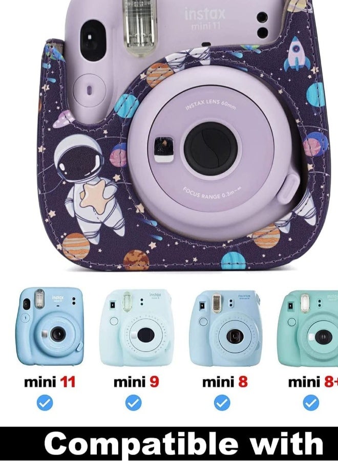 Instant Camera Case Compatible with Fujifilm Instax Mini 11/9 / 8/8+, PU Leather Instant Film Camera Case with Adjustable Shoulder Strap Mini Photo Album (Astronaut) - Image 2