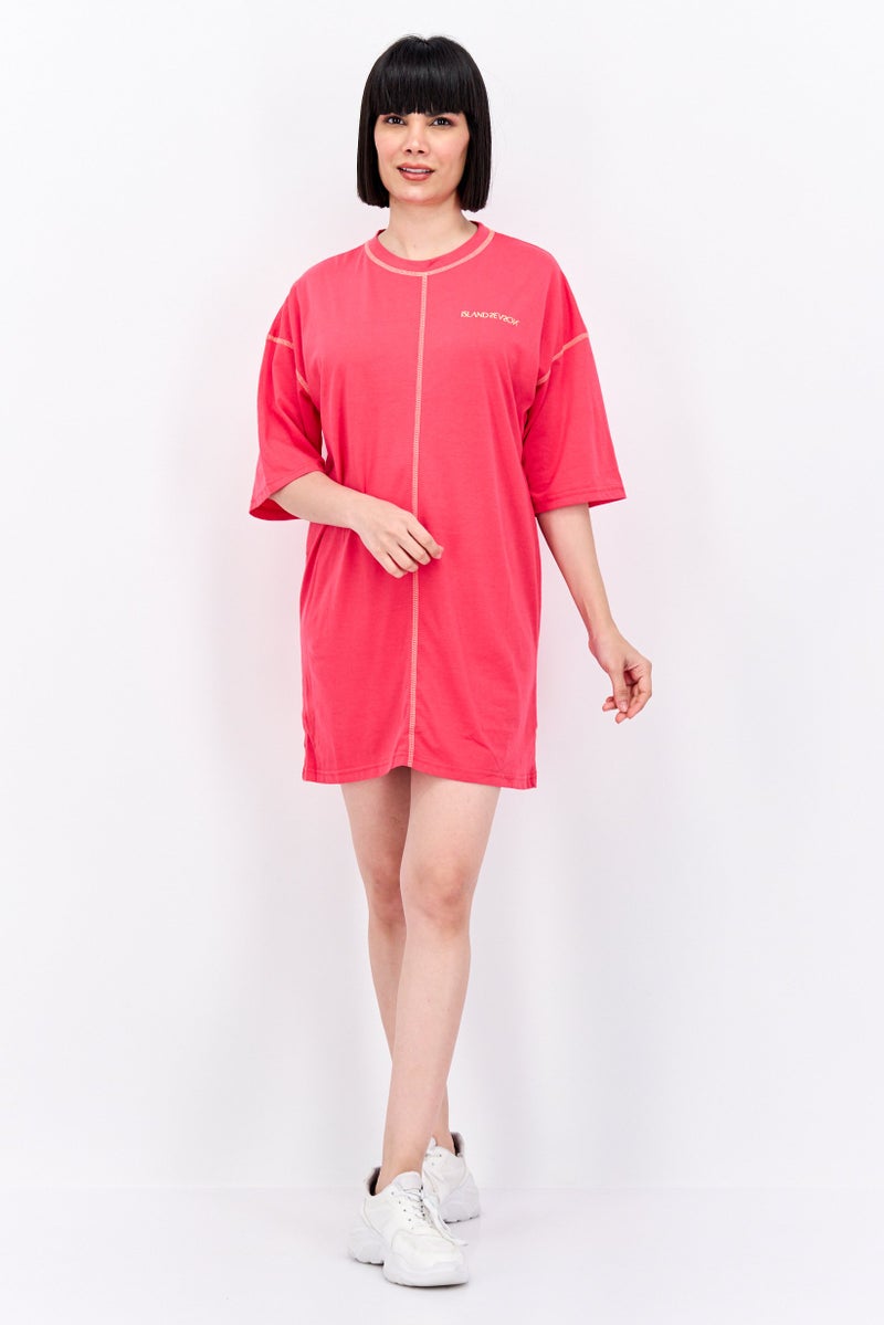 PUBLIC DESIRE Women Contrast Stitch Short Sleeve Mini Dress, Fuchsia - Image 3