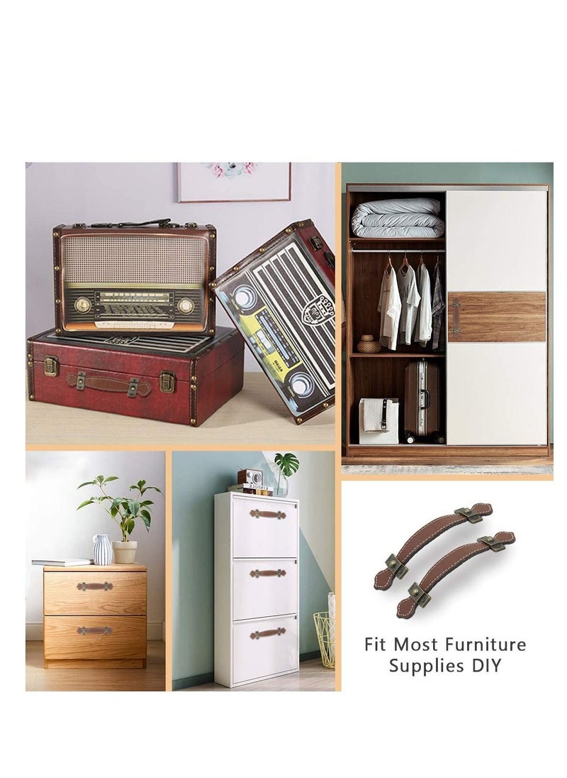 SYOSI 6 Piece Surface Leather Furniture Handle 6.3" Vintage Style Strong Leather Handle Pull for Drawer Cabinet PU Luggage  - Image 4